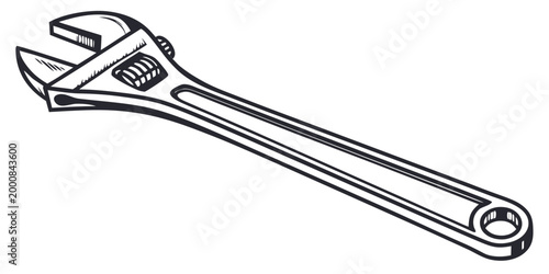 Adjustable crescent wrench silhouette line art graphic with adjustable crescent mechanical hardware maintenance industry construction illustration equipment minimalist handtool workshop