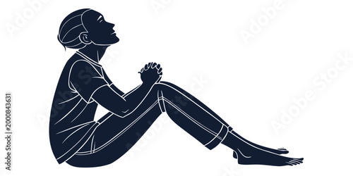 Minimalist black silhouette of person sitting and reflecting with hands clasped silhouette reflection meditation mindfulness illustration minimalist isolated contemplation wellness lifestyle