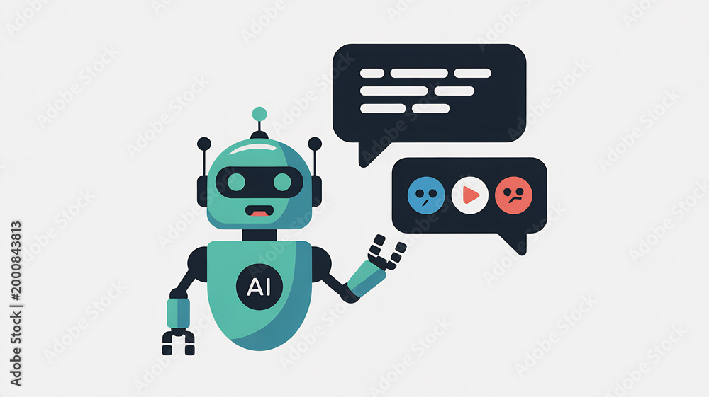 Fototapeta premium Robot chatting with speech bubbles vector illustration chat conversation dialogue