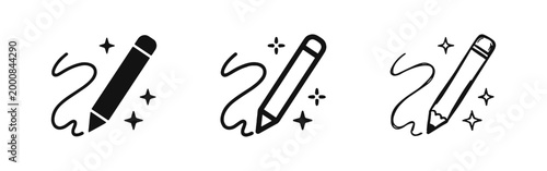 Creative Magic Pencil Sketch Icon Set - Solid Outline and Hand Drawn Styles