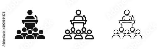 Public Speaker at Podium Presentation Icon Set - Solid Outline and Hand Drawn Styles
