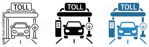 Toll road icon set, toll plaza barrier symbol vector illustration, transportation and highway collection design, isolated on white background, clean modern style.