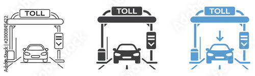 Toll booth and barrier icon collection, highway toll road symbols in simple modern vector design, transportation and road infrastructure set, isolated illustration.