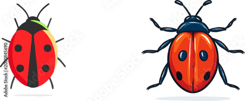 A vibrant red ladybug with black spots is depicted in a flat vector illustration style, isolated on a pure white background for easy tracing and minimalist graphic design purposes