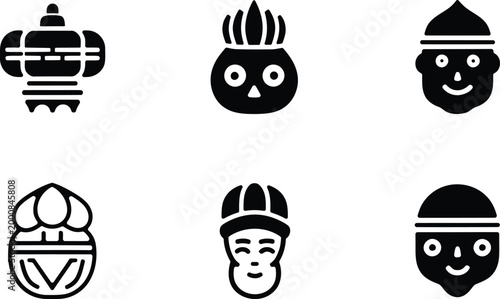 Black silhouette icons of traditional african masks a cultural and artistic representation