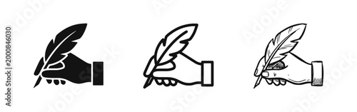 Hand Holding Old Quill Pen Writing Vintage Letter Icon Set