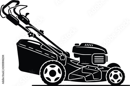Lawnmower machine silhouette, garden grass cutter icon