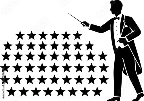 Silhouette of a conductor directing an orchestra of stars