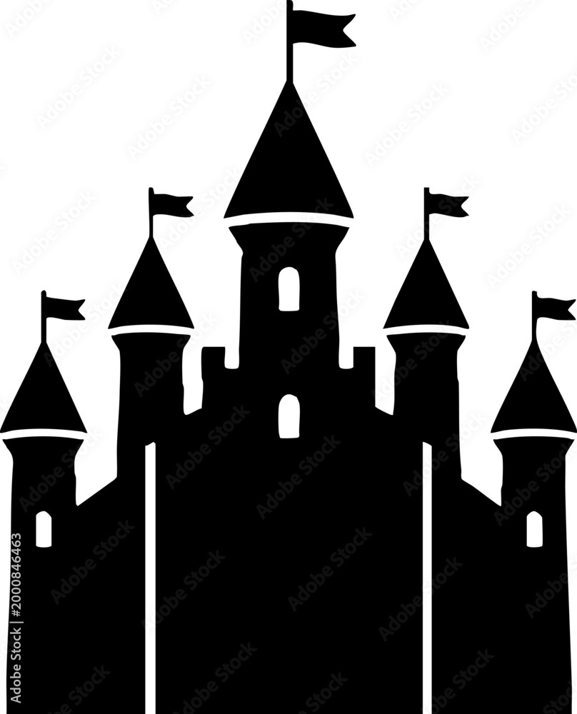 Obraz premium Medieval Castle Silhouette Icon Isolated on White