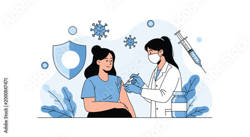 Healthcare professional administers a vaccine to a patient to provide immunity and protection against harmful viruses.