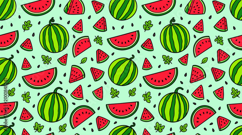 Seamless Watermelon Fruit Pattern Background for Summer Textile and Wallpaper Design