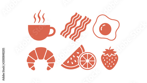 Flat line icons set of breakfast food items and beverages Vector