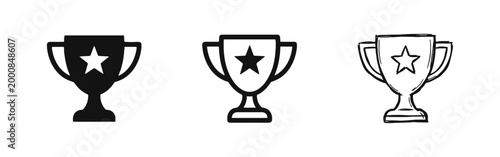 Trophy Cup with Star Icon Set - Success and Victory Award Symbols