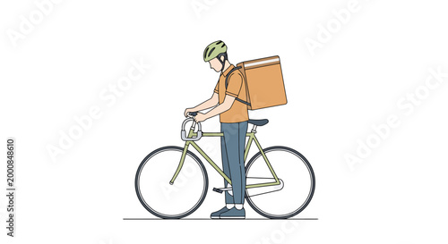 A cyclist wearing a helmet and carrying a large thermal bag on a bicycle ready for urban delivery services emphasizing quick and efficient transport of goods to customers in the city