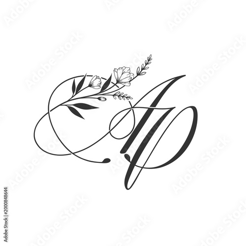 Elegant Floral Monogram AP Calligraphy Design.