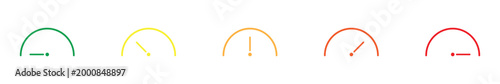Colourful progress indicator meter icons displaying various levels of risk and performance data