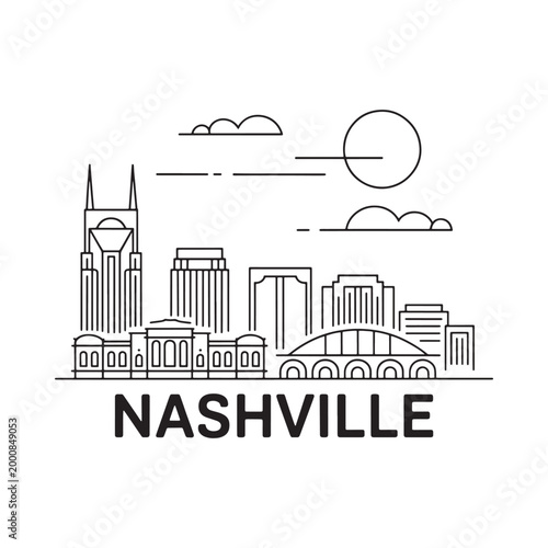 Nashville Skyline Line Art Illustration with City Name