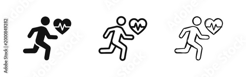 Running Fitness and Heart Health Icon Set - Cardio Workout Symbols