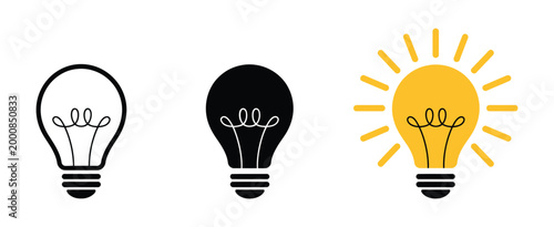 Idea lamp icon vector illustration set with light bulb symbols in flat style for creativity, thinking, and concept development design