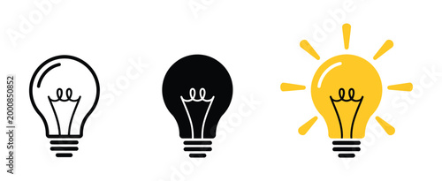 Lamp icon vector set featuring idea light bulb collection in flat style for creativity, innovation, and inspiration symbol design