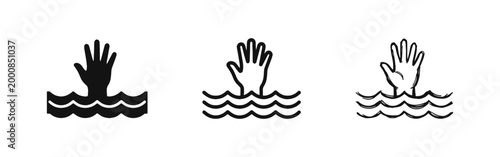 Hand Reaching Out of Water for Help and Rescue Icons