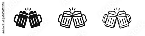 Two Beer Mugs Clinking in a Toast Celebration Icons