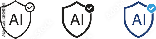 AI Safety and Protection Shield Icons with Checkmark Verified Symbols for Artificial Intelligence Security