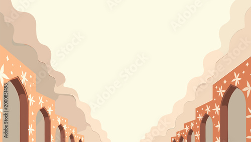Foto A calming, minimalist illustration of archways and floral motifs