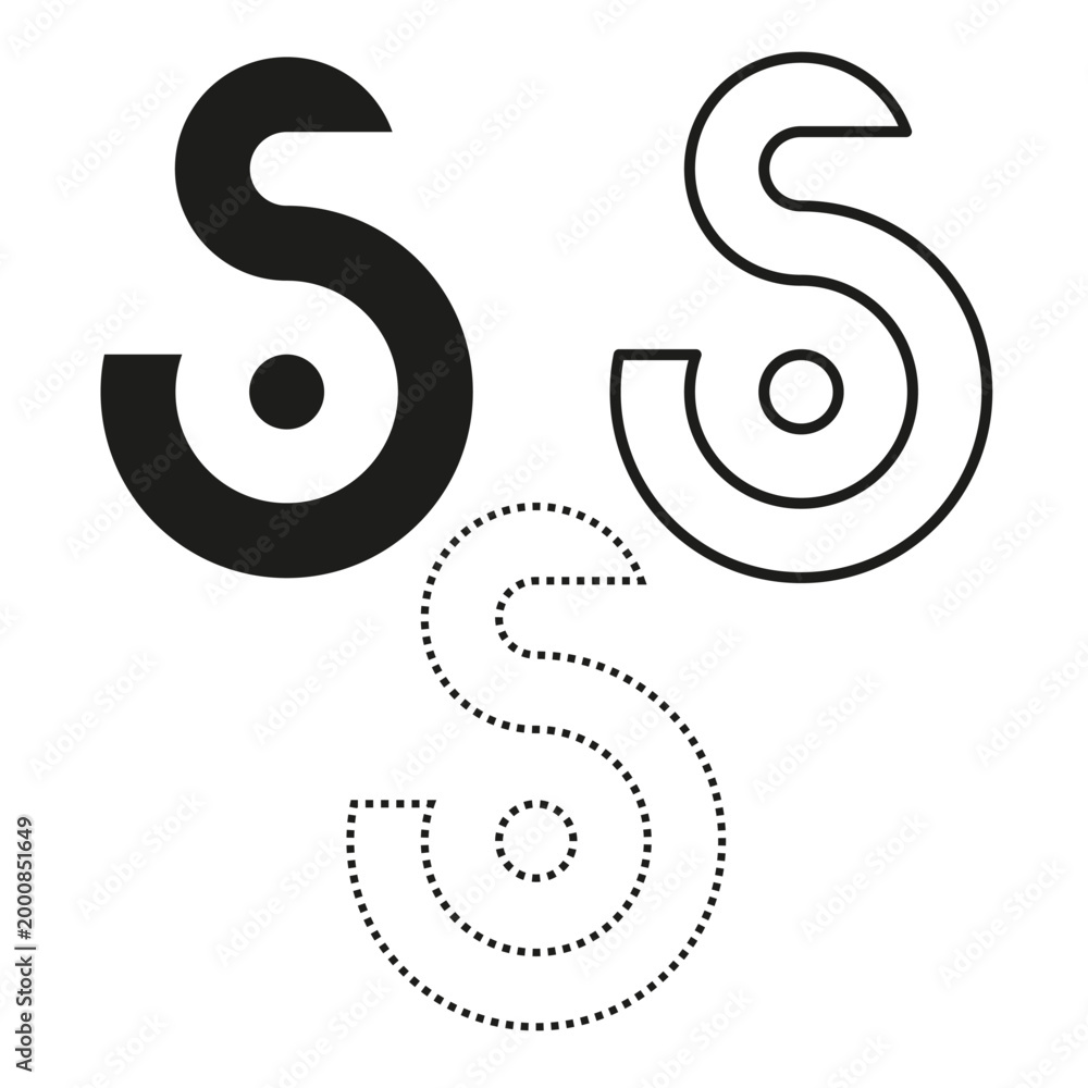 Obraz premium Geometric S letter vector logo concept in solid, outline, and dotted styles. Perfect for tech startups and app design systems.