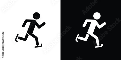 Minimalist vector icon of a person ice skating. Flat design, isolated on black and white backgrounds. Ideal for winter sports, recreation, and athletic activity designs.