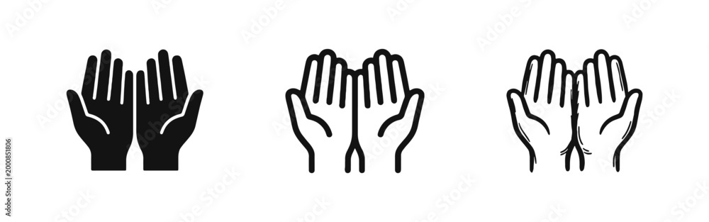 Obraz premium Two Open Hands in Prayer or Offering Gesture Icons