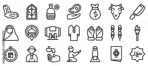 Eid al Adha Icon Set Islamic Festival.Vector Collection