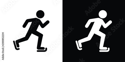 Minimalist vector icon of a person ice skating. Flat design, isolated on black and white backgrounds. Ideal for winter sports, recreation, and athletic activity designs.