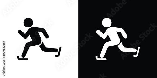 Minimalist vector icon of a person ice skating. Flat design, isolated on black and white backgrounds. Ideal for winter sports, recreation, and athletic activity designs.
