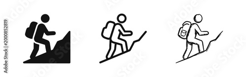 Hiker with Backpack Climbing a Mountain Icons