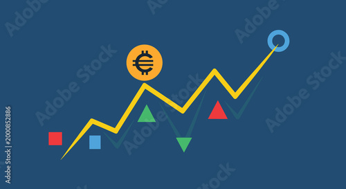 Flat minimalist illustration of market volatility, crypto Bitcoins