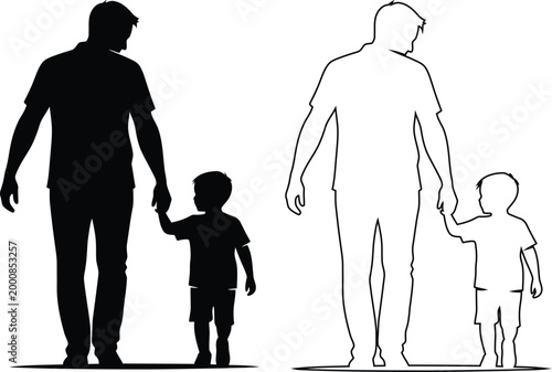 Tableau sur toile Silhouette Family Holding Hands Walking Together Illustration
