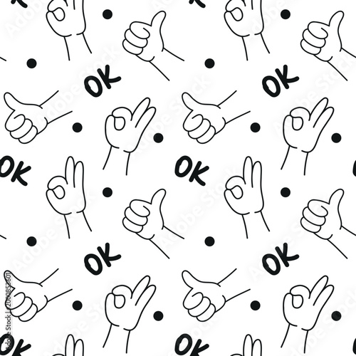 Outline pattern with hands showing ok and thumbs up.