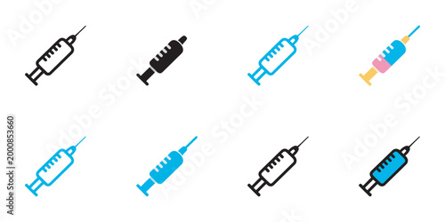 Insulin pen icon set, multiple style medical collection, diabetes treatment injection device symbols