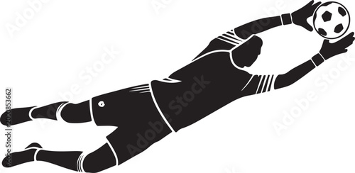 Goalkeeper diving to catch soccer ball