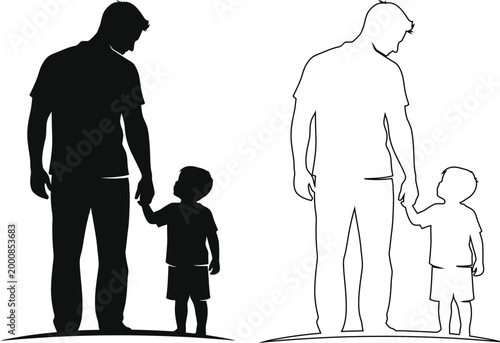 Fotografía Silhouette illustration of adult holding child hands together