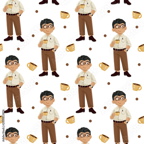 Pattern with a Man in a white shirt, brown pants and glasses.