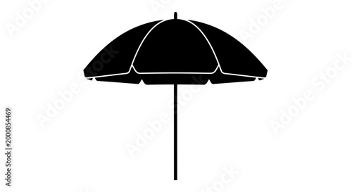 A black umbrella with a white outline on a white background