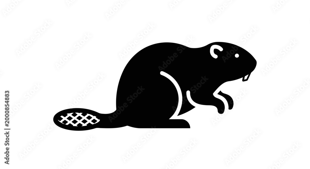 Fototapeta premium A black silhouette of a sitting beaver