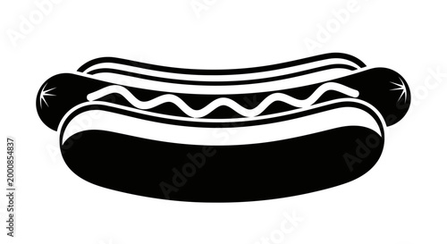 A black and white image of a hot dog