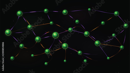 Modern Glowing Neural Network Diagram with Green Nodes and Connections - Futuristic Tech Concept isolated background