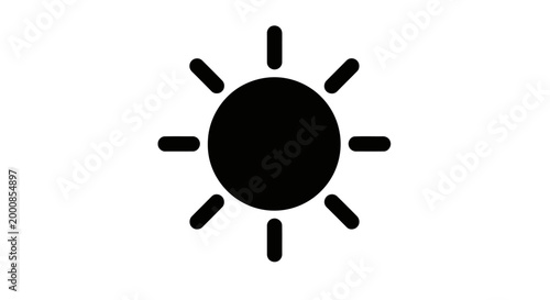A simple black sun icon on a white background