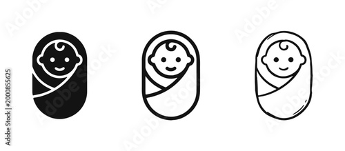 Newborn Baby and Infant Icons. Swaddled Child, Maternity, and Pediatric Symbols.