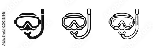 Snorkeling and Scuba Diving Mask Icons. Summer Vacation and Water Sports Symbols.