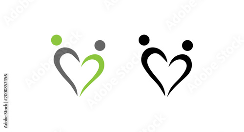 Vector illustration of two people forming a heart symbol isolated on white background
